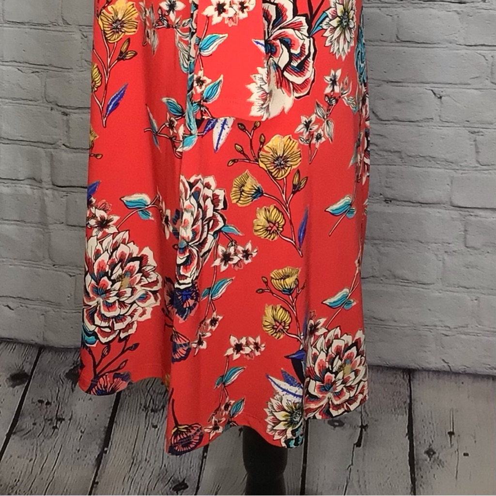 Roz & Ali Red Floral Print Jersey Knit Trapeze Dress Large Nwt — image 6 of 8